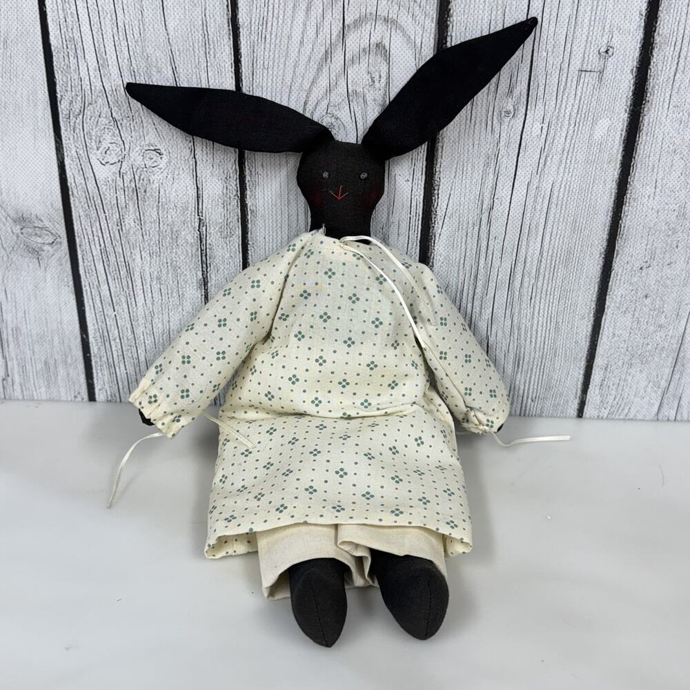 Vintage Primitive Handmade Folk Art Rabbit Bunny Country Cloth Doll 10”
